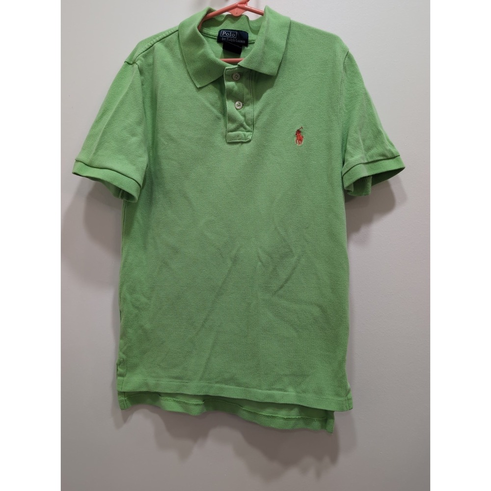 Polo Ralph Lauren Little Boys Green Short Sleeve Cotton Shirt Sz. 8 Orange Pony